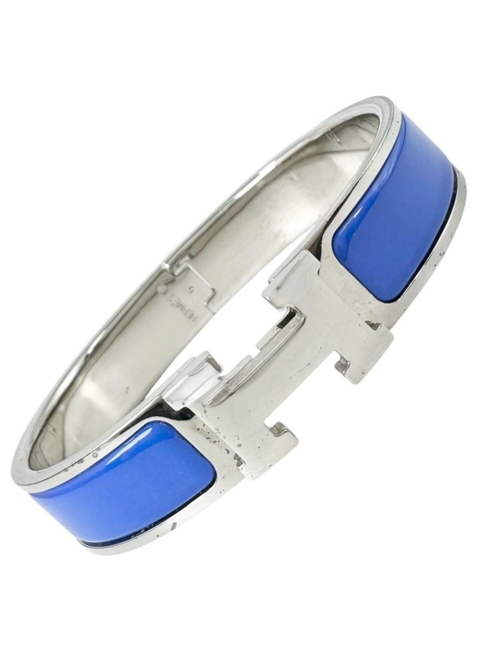 Hermes Click Enamel Silver Blue Bangle Bracelet